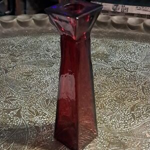 Vintage Ruby Red Glass Bud Vase 7.75" Tall